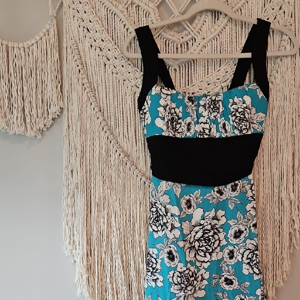 dressbarn Teal and Black Floral Sundress